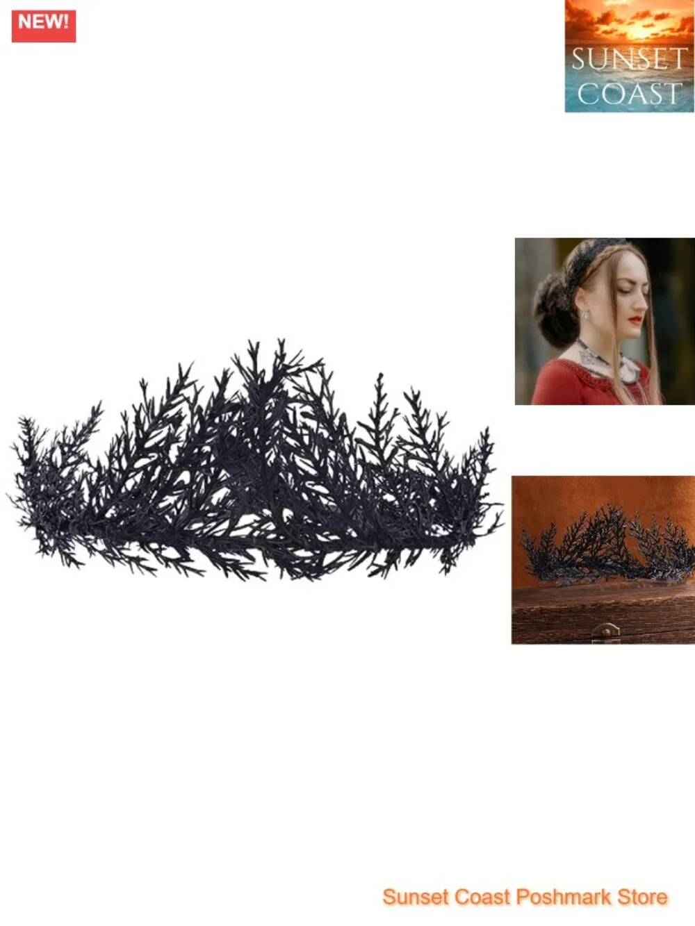 Handmade Gothic Black Flower Crown Elf Dark Headband Fairy Woodland Forest